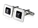 Classic Dark Charcoal Gray Solitaire Catseye Cufflinks in Silver Frame with Presentation Box