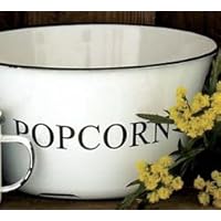 Enamelware Enamel Ware Vintage Reproduction White Popcorn Bowl