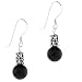 Silver Cabochon Black Genuine Onyx Bead Earrings