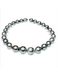 13 x 17mm natural color Grey Green baroque Black Tahitian south sea cultured pearl necklace