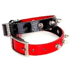 "Rock Star" Spikes / Spiked Semi-Lustre Leather Dog Collar - Medium (11"-15")/Rockin' Red