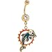 National Football League Logo Gold Double Gem Belly Ring - Miami Dolphins