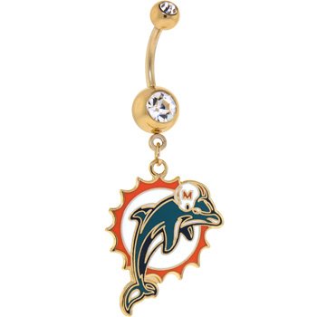 NFL Logo GOLD Double GEM Belly Ring - Miami Dolphins