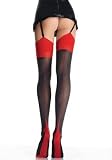 Valentine's Day Lycra Opaque Thigh High Nylon Stocking with Cuban Heel, Back Seam, and Contrast Top