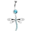 Aqua Cubic Zirconia Dragonfly Dangle Belly Ring