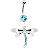 Aqua Cubic Zirconia Dragonfly Dangle Belly Ring