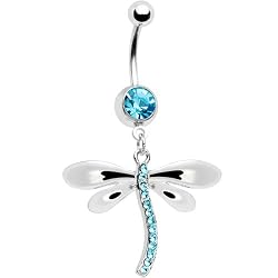Aqua Cubic Zirconia Dragonfly Dangle Belly Ring