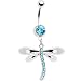 Aqua Cubic Zirconia Dragonfly Dangle Belly Ring