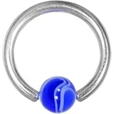 14 gauge BLUE Marble BCR Captive Ring