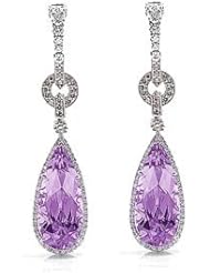 5.68Ct Purple Amethyst & VS Diamond Dangling Earrings 18k Gold