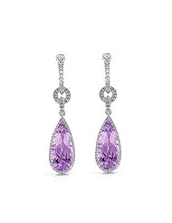 5.68Ct Purple Amethyst & Diamond Dangling Hoop Pendant Earrings