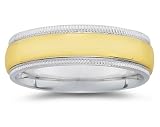 7 mm Two Toned White Milgrain Edge Comfort-Fit Men's Wedding Band in 14k Two-Tone Gold