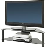 Large Glass Corner TV Stand – Black Legs with Black Glass