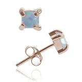 Rose Gold vermeil (24k Gold over Sterling Silver) created Fiery Blue Opal stone square stud Earrings