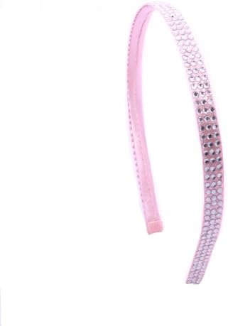 Chelsea Hill Collection "Audrey" Pink Hard Headband, 3/8" Satin with 3 Rows of Clear Crystals