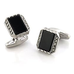 Rhodium Brass with Jet Synthetic Onyx Cufflink, Weight: 13.40gm