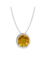 0.35 Ct 14K White Gold 4MM Yellow Sapphire Pendant with 18" White Gold Chain