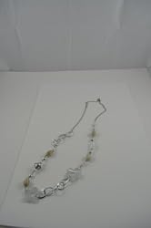 Necklace no clasp long chain beads flowers WHITE