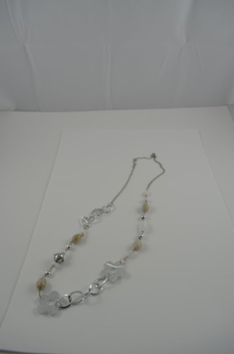 Necklace no clasp long chain beads flowers WHITE