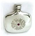 Pewter hip flask - Celtic design 4 oz with amethyst jewel and pouch