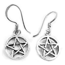Sterling Silver Pentacle or Pentagram Hook Earrings