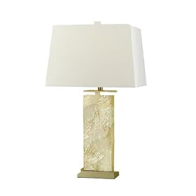 Candice Olson Neptune Table Lamp, Cream Shell with Antique Brass Accents, White Hard Back Shade 14"x25"