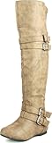 Top Moda Womens Night-79 Over The Knee Round Toe Buckle Riding Flat Boots,Cognac,8