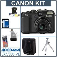Canon PowerShot G11 Compact Digital Camera Kit, with 8GB SD Memory Card, Spare NB-7L Type Lithium-ion Battery, Camera Case, Table Top Tripod, USB 2.0 SD Card Reader, Professional Lens Cleaning Kit