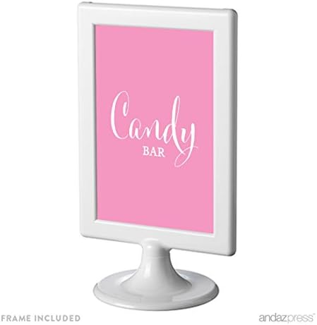 Andaz Wedding Framed Party Signs, Bubblegum Pink, 4x6-inch, Candy Bar Reception Dessert Table Sign, 1-Pack, Includes Frame, JN11049