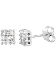 14k Gold Square Cluster Easrring wih 0.25cttw of Diamonds