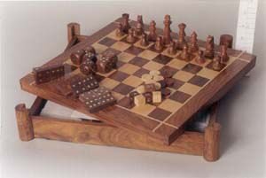 Childrens Toyshop  Toys : Decorative Classic Wooden Compendium Games Set - Includes Chess, Draughts, Checkers, Dominoes & Wooden Poker Dice
