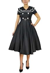 Plus size 60's vintage sailor black Satin flare swing dress 20W