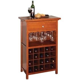 Walnut Finish Wine Cabinet with Drawer and Glass Holder by Winsome Wood