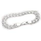 9mm Wide Sterling Silver 8 Double Link Chain Charm Bracelet