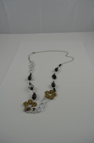 Necklace no clasp long chair beads and flowers BLACK
