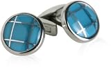 Aqua Blue Fiber Optic Glass Stainless Steel Cufflinks
