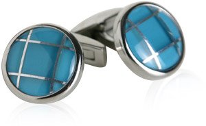 Aqua Blue Fiber Optic Glass Stainless Steel Cufflinks