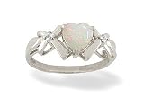 14K White Gold Genuine Heart Opal and Diamond Ring