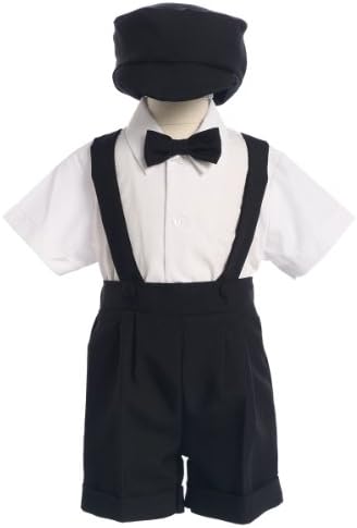 Black Special Occasion Suspenders and Short Set with Hat