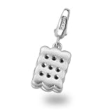 Platinum Plated 925 Sterling Silver Biscuit Bracelet Charm With 925 Sterling Silver Chain (16