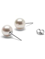 HinsonGayle AAA Gem Collection 8.0-8.5mm White Cultured Pearl Stud Earrings (Solid 14K White Gold)