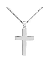 Cross Pendant Polished Sterling Silver Necklace - Chain Included