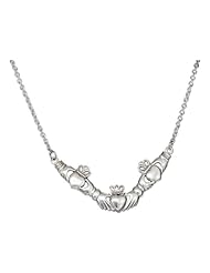 Sterling Silver 18 inch Antiqued Triple Claddagh Necklace with Cable Chain