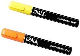 Two NEON Reversible Tip Orange and Yellow Liquid Chalk Markers - For Chalkboard Signs, Blackboards, Glass, Windows...
