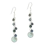 Sterling Silver .925 Iridescent Genuine Gray Black Freshwater Cultured Coin Pearl Round Dangle Hook Rolo Link Chain Earrings