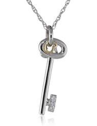Sterling Silver Cubic Zirconia Key Pendant Necklace with Heart Charm, 18"