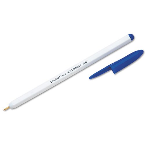 SKILCRAFT US Government Stick Pen, Blue Ink, Fine, Dozen, GSA 7520010608513