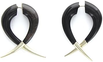 Tribal Shack Tribal Black Horn Tribal Twist with Silver Tip Fake Gauges Earrings Black Buffalo Horn