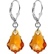 Sterling Silver Austrian Crystal Topaz (November) Baroque Dangle Earrings MADE WITH SWAROVSKI ELEMENTS