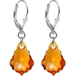 Sterling Silver Austrian Crystal Topaz (November) Baroque Dangle Earrings MADE WITH SWAROVSKI ELEMENTS